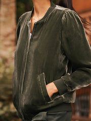 Bailey silk blend velvet bomber jacket - Khaki