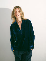 Barbara Silk Blend Velvet Shirt - Midnight