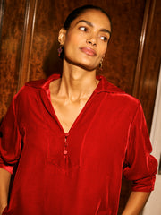 Barbara silk blend velvet shirt - Red | NRBY Clothing