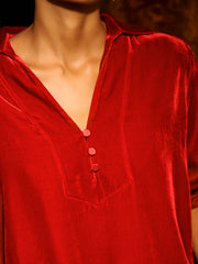 Barbara silk blend velvet shirt - Red | NRBY Clothing
