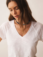 Wanda cotton & linen V neck t-shirt - White