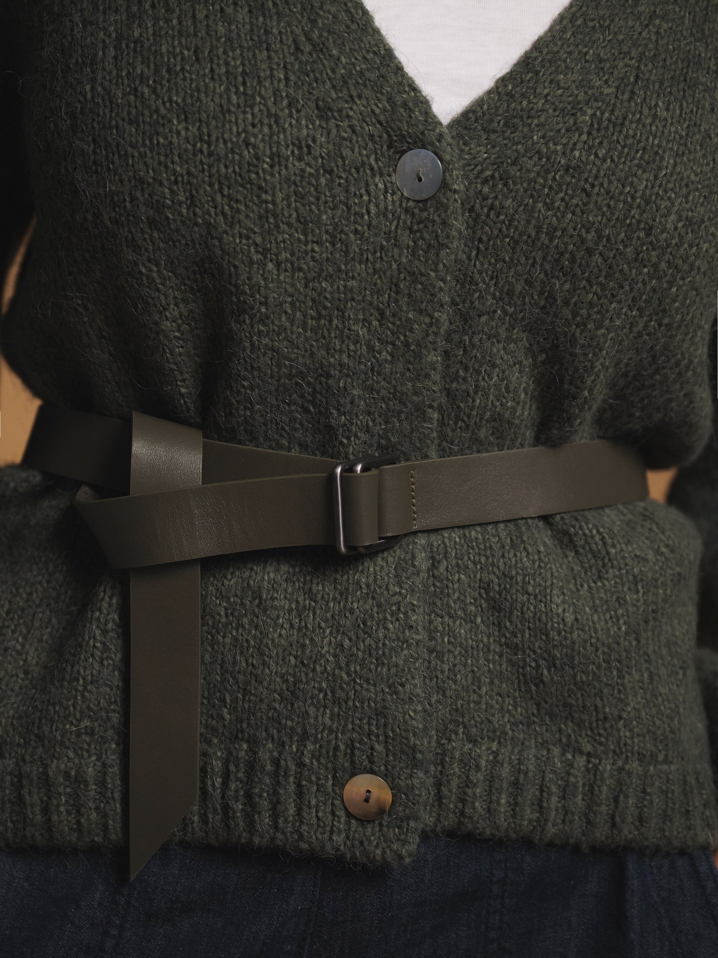 Leather ring belt - Khaki