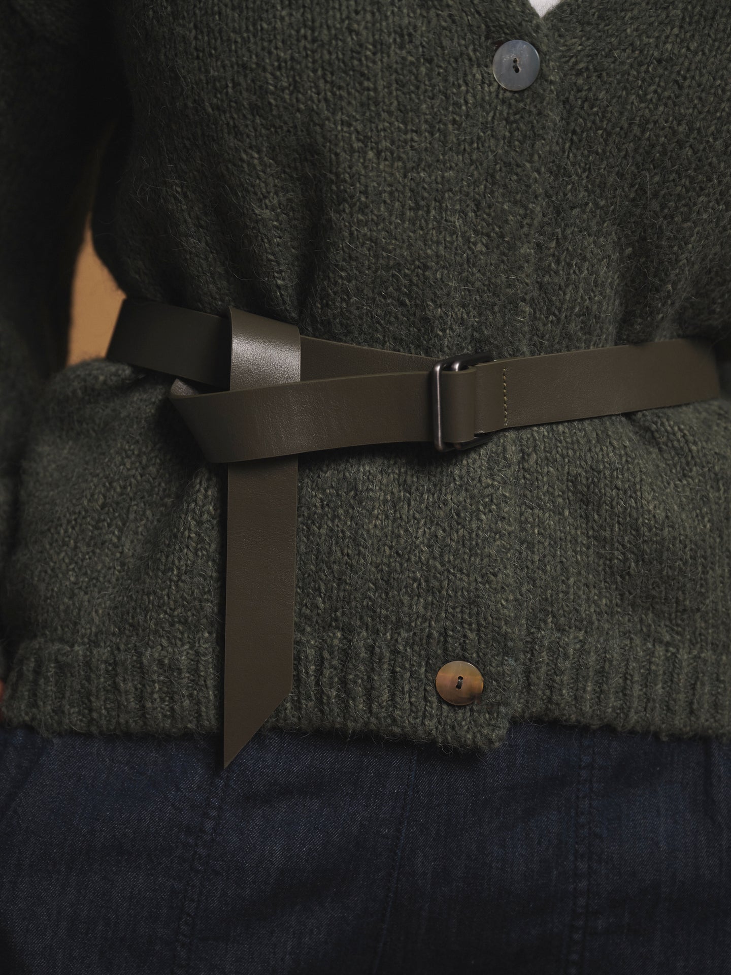 Leather ring belt - Khaki
