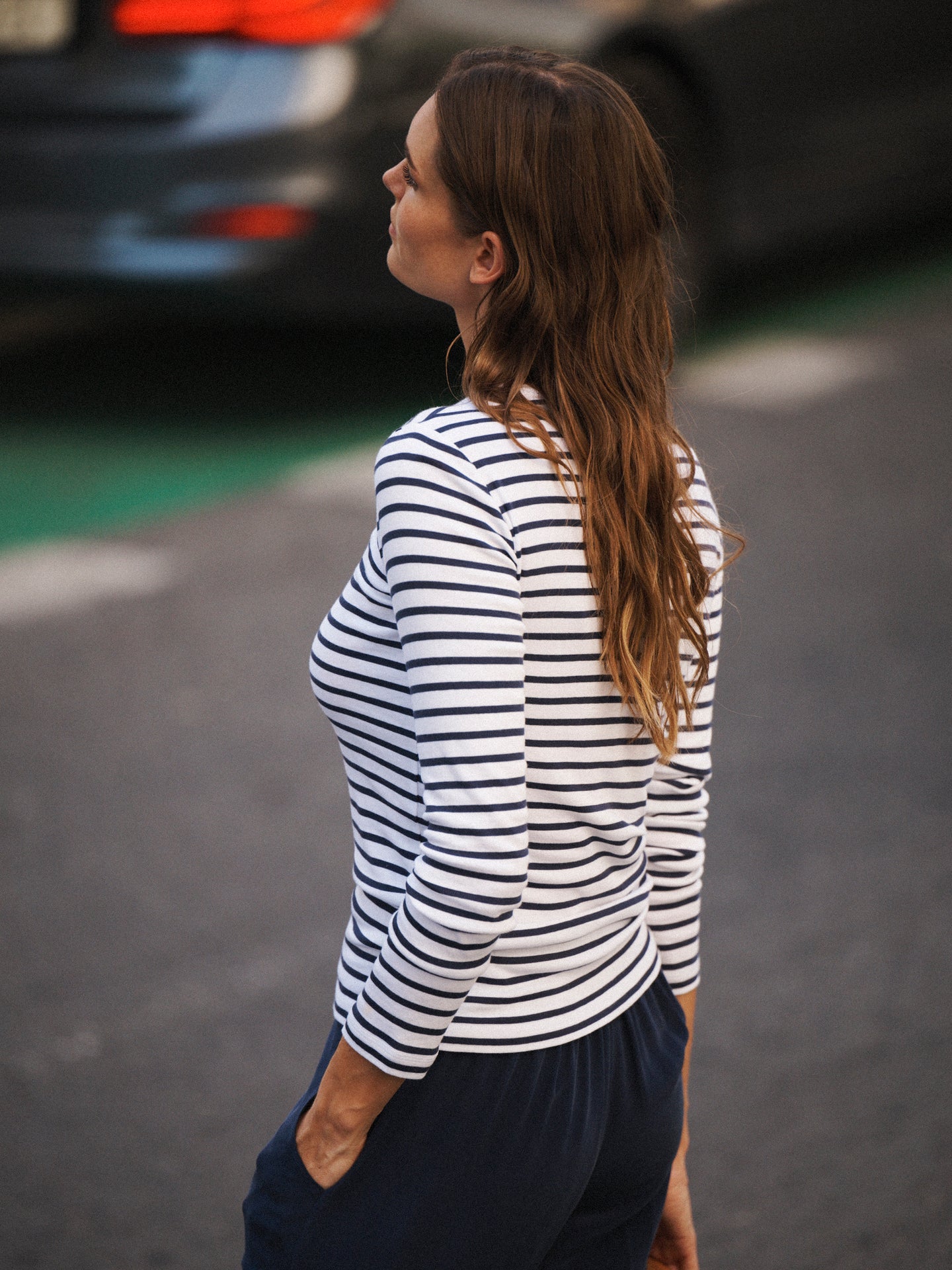 Billie cotton rib stripe t-shirt - Navy & White