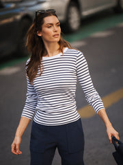 Billie cotton rib stripe t-shirt - Navy & White