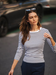 Billie cotton rib stripe t-shirt - Navy & White