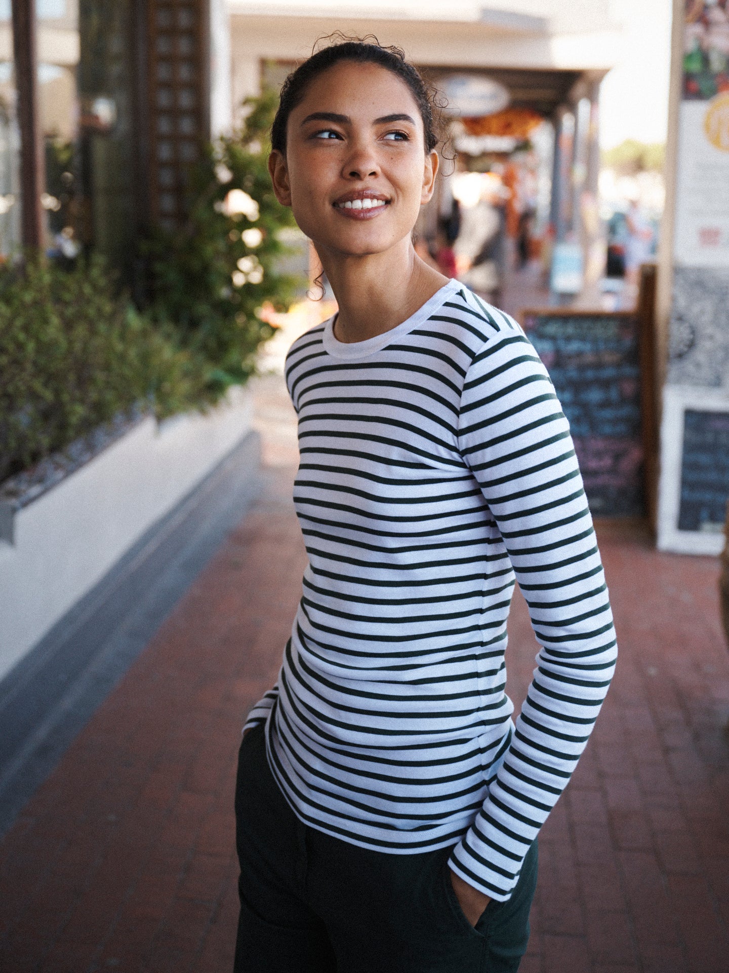 Billie cotton stripe t-shirt - Khaki & White