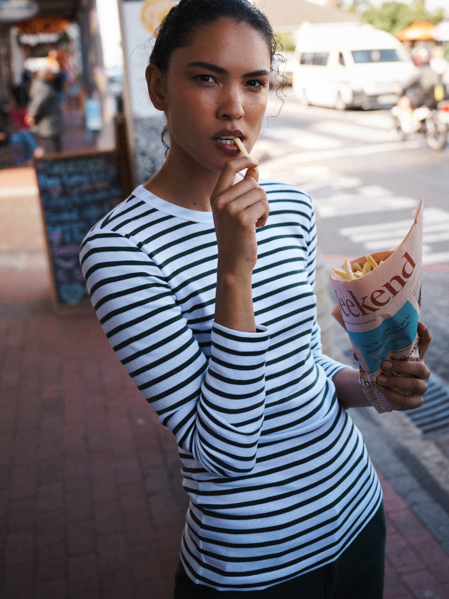 Billie cotton stripe t-shirt - Khaki & White