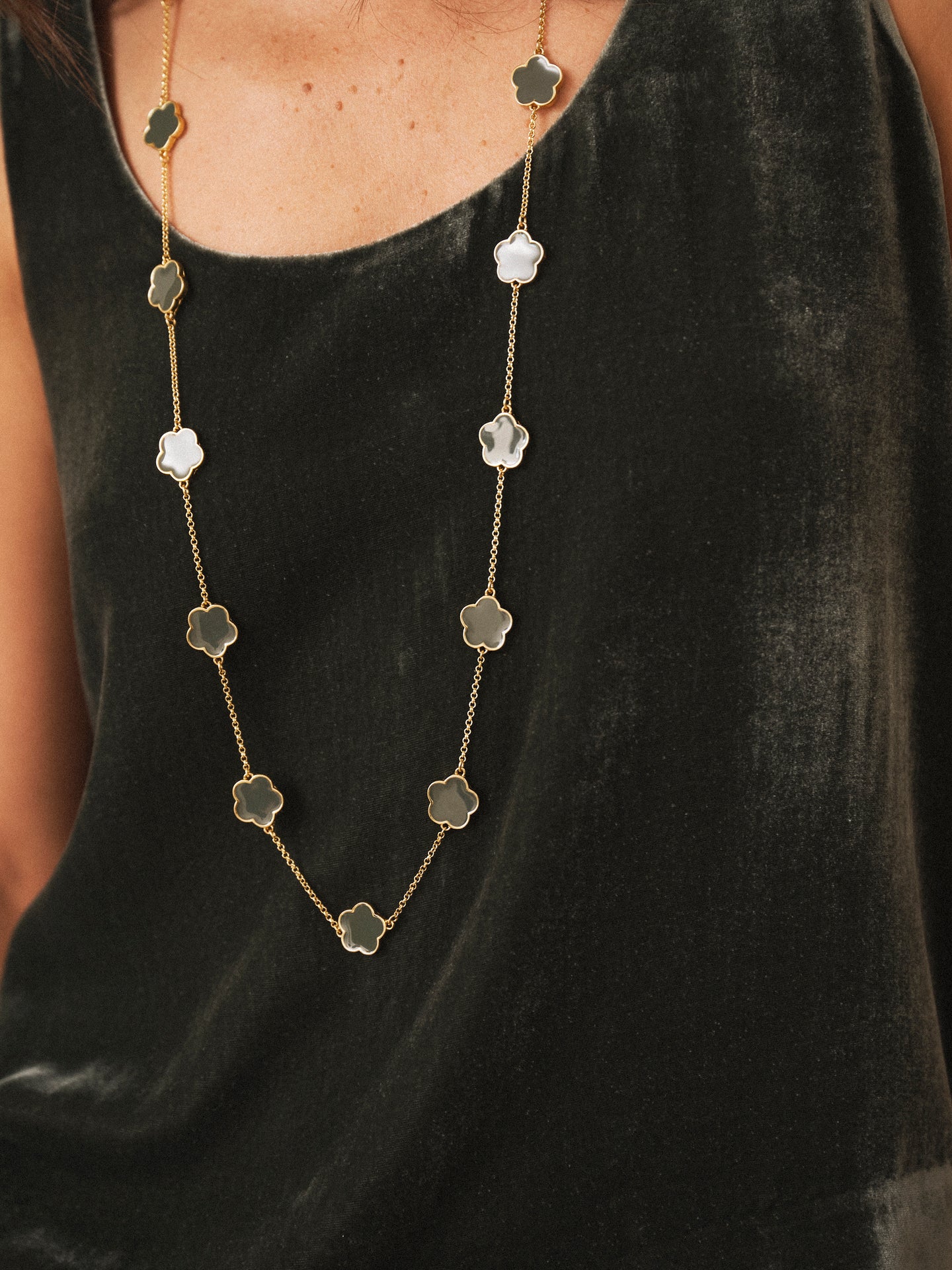 Khaki Flower Long Necklace