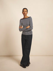 Billie cotton stripe boat neck t-shirt - Navy & White