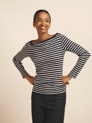 Billie cotton stripe boat neck t-shirt - Navy & White
