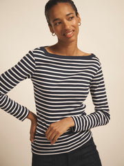 Billie cotton stripe boat neck t-shirt - Navy & White