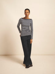 Billie cotton stripe boat neck t-shirt - Navy & White