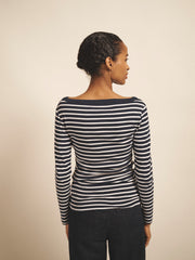 Billie cotton stripe boat neck t-shirt - Navy & White