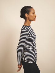 Billie cotton stripe boat neck t-shirt - Navy & White