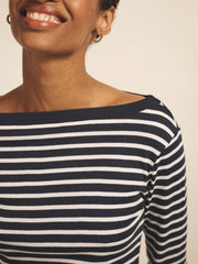 Billie cotton stripe boat neck t-shirt - Navy & White