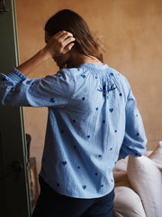 Lovebird cotton embroidered shirt - Blue