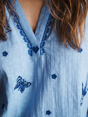 Lovebird cotton embroidered shirt - Blue