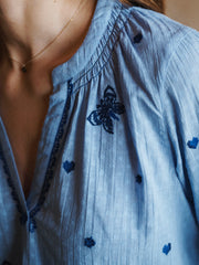 Lovebird cotton embroidered shirt - Blue