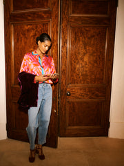 Chiara silk satin scarf print shirt | NRBY Clothing