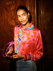 Chiara silk satin scarf print shirt | NRBY Clothing