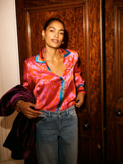 Chiara silk satin scarf print shirt | NRBY Clothing