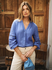 Brielle cotton double cloth shirt - Azure Blue