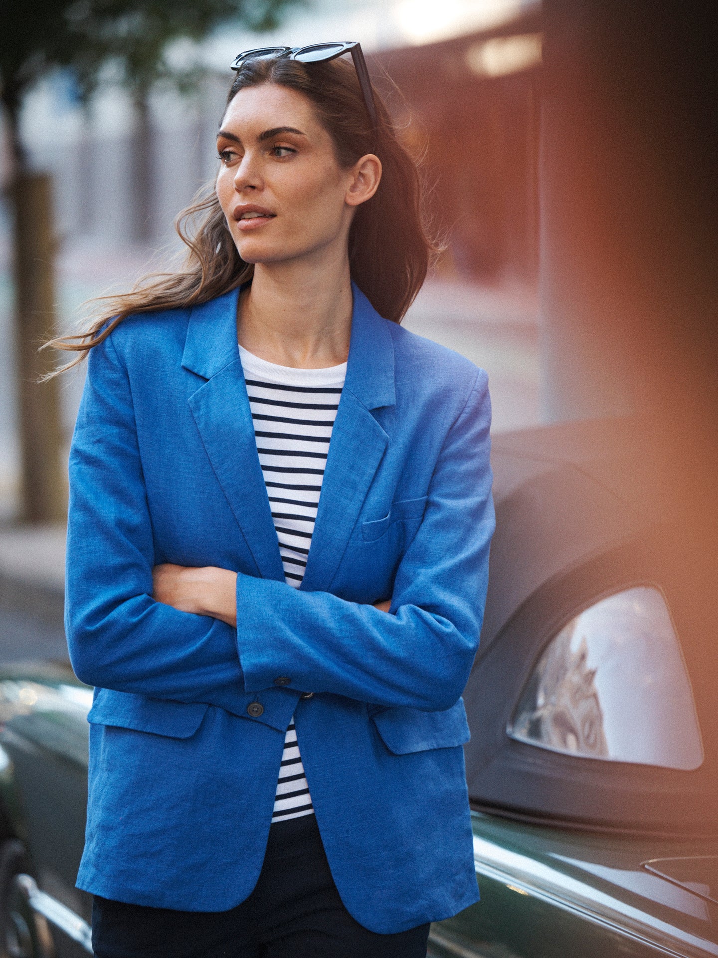 Bryony oversized linen jacket - Bright Blue