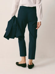 Mandy Wool Blend Tapered Leg Trouser - Navy