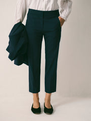 Mandy Wool Blend Tapered Leg Trouser - Navy