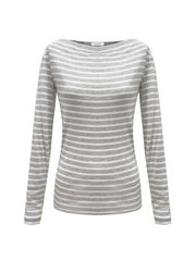 Billie cotton stripe boat neck t-shirt - Silver Grey & White