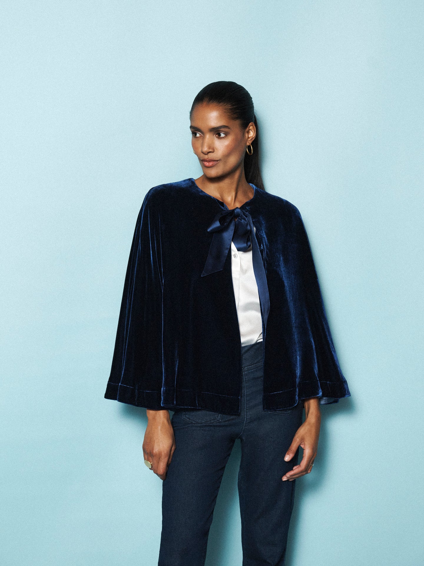 Cosette silk blend velvet cape - Midnight