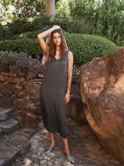 Giselle satin reversible dress - Khaki