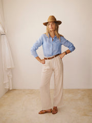 Peyton pleated linen trouser - Oyster