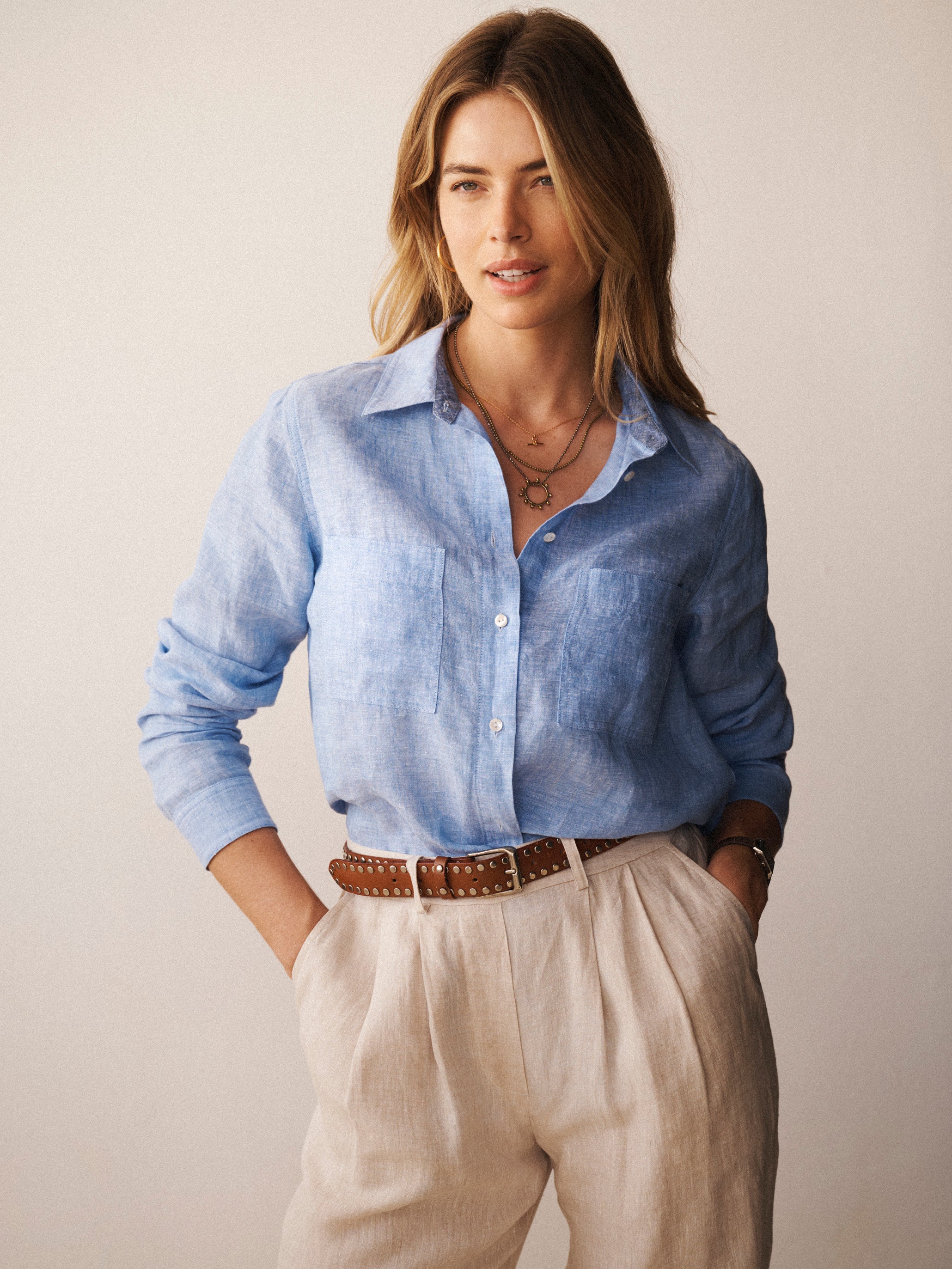 Carla linen shirt in Chambray Blue | NRBY Clothing