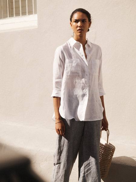 Carla linen shirt in Optic White | NRBY Clothing