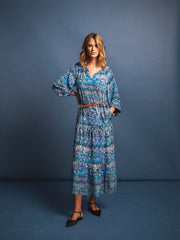 Carly silk watercolour splash maxi dress