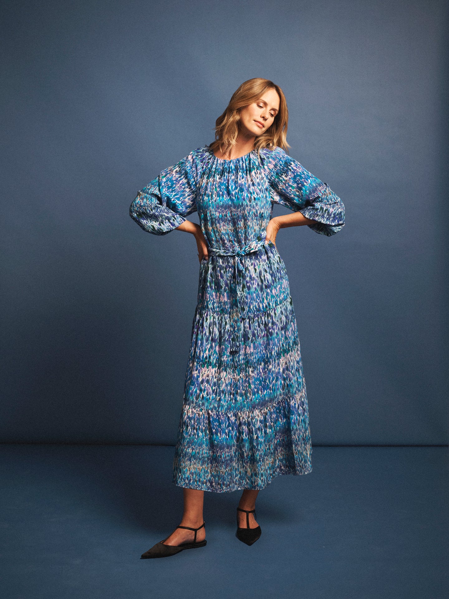 Carly silk watercolour splash maxi dress