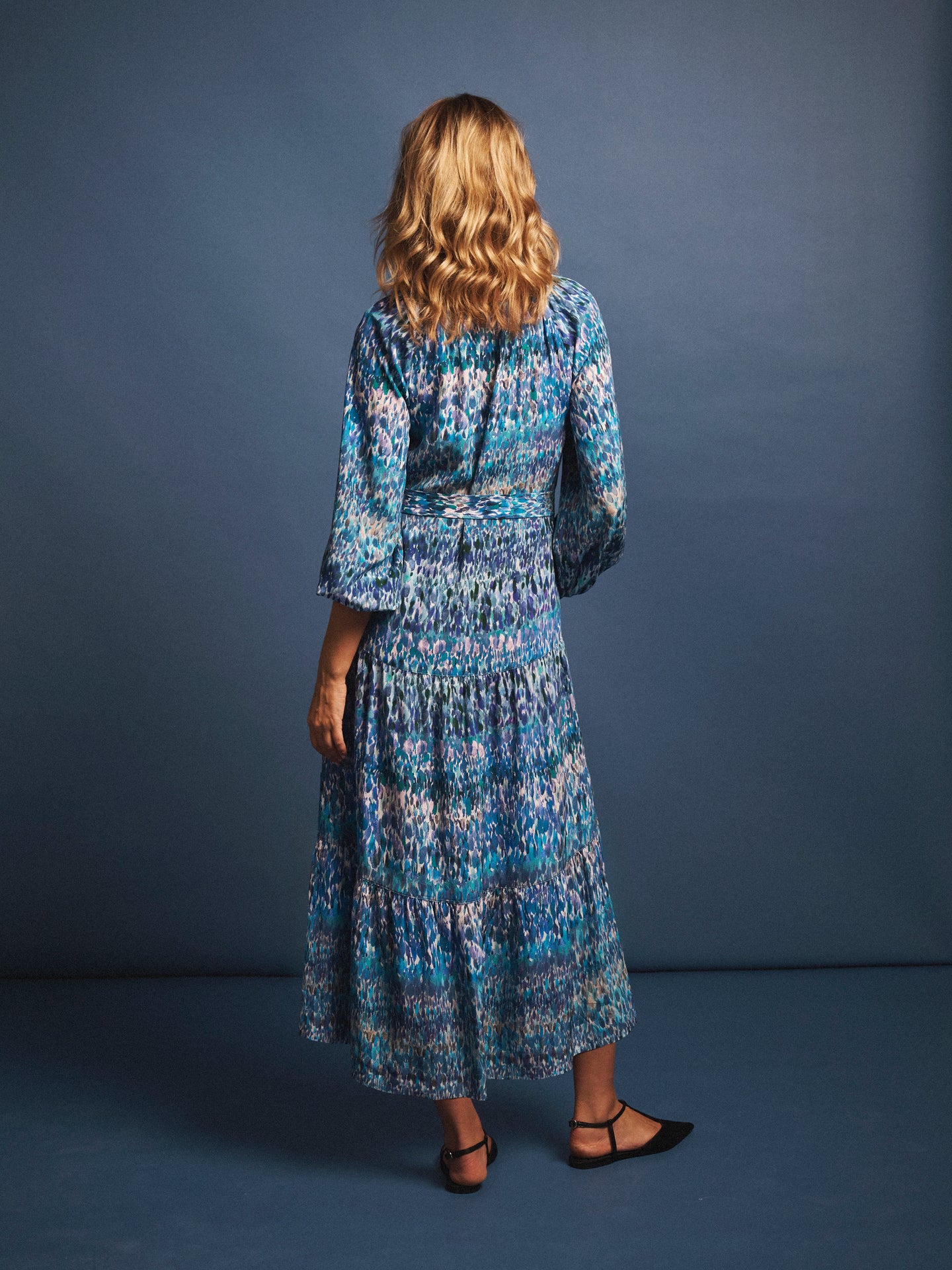 Carly silk watercolour splash maxi dress