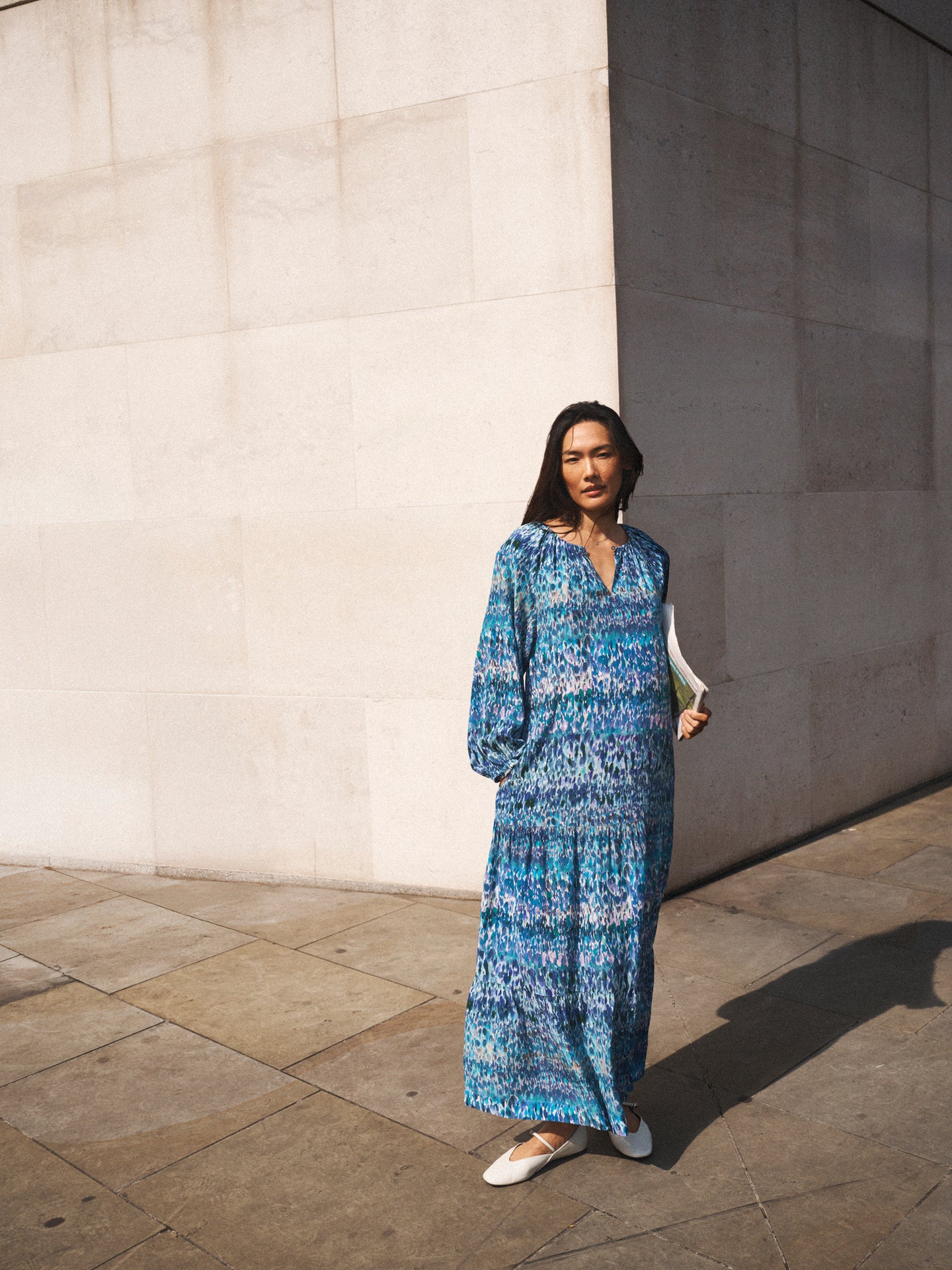 Carly silk watercolour splash maxi dress