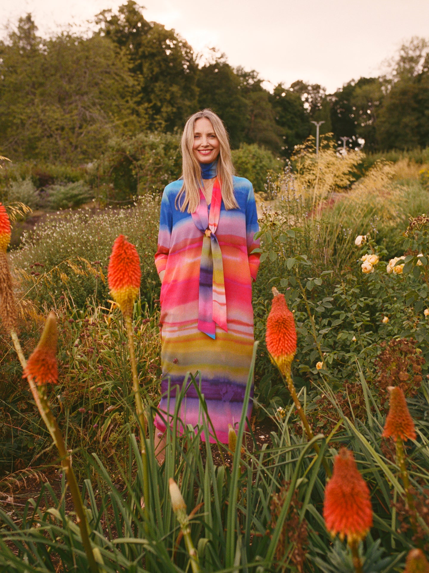 Rosemarie silk carnival stripe dress