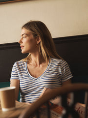 Charlie linen printed stripe t-shirt - Blue inky stripe
