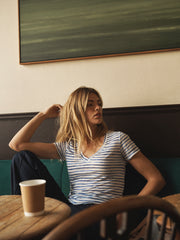 Charlie linen printed stripe t-shirt - Blue inky stripe | NRBY Clothing