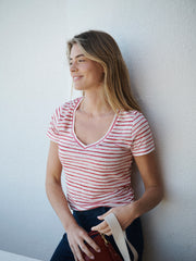 Charlie linen printed stripe t-shirt - Red inky stripe