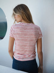 Charlie linen printed stripe t-shirt - Red inky stripe | NRBY Clothing