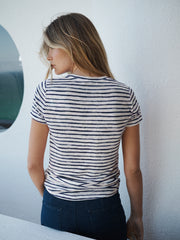 Charlie linen printed stripe t-shirt - Blue inky stripe | NRBY Clothing