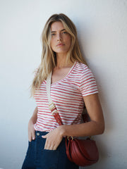Charlie linen printed stripe t-shirt - Red inky stripe | NRBY Clothing