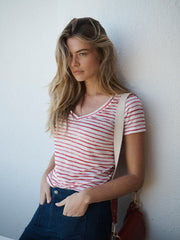 Charlie linen printed stripe t-shirt - Red inky stripe