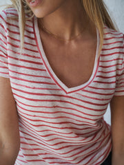Charlie linen printed stripe t-shirt - Red inky stripe | NRBY Clothing