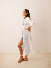 Cherie linen cotton broderie dress - White / Crystal Blue | NRBY Clothing